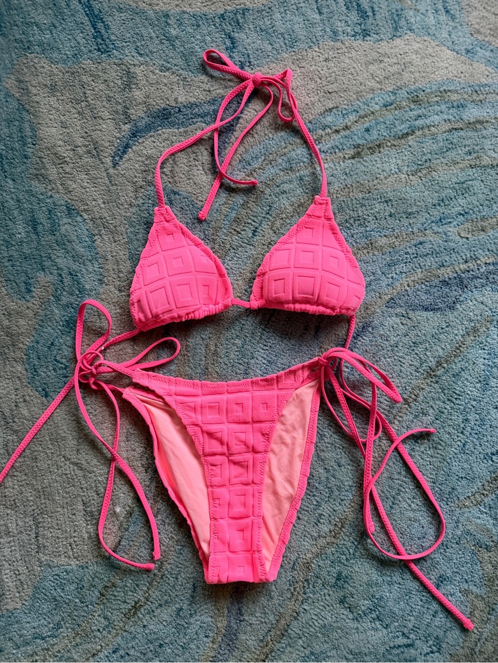 Oneone Neon Pink Textured Tie-Side Cheeky Bikini size M